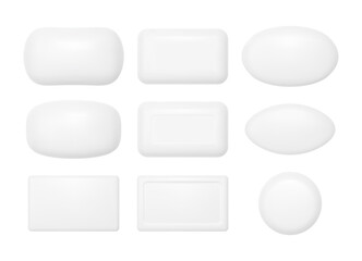 Soap bars mockup set. Realistic vector white soap.