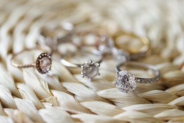 Obraz premium Jewelry diamond wedding rings close up