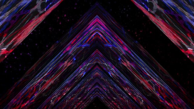 A beautiful tunnel made of living illusory shiny material. Trendy modern colors of animated pattern. A corridor with walls made of animated slanted columns. 4K. Motion in abstract 3D space.