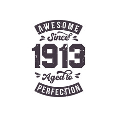 Born in 1913 Awesome Retro Vintage Birthday, Awesome since 1913 Aged to Perfection