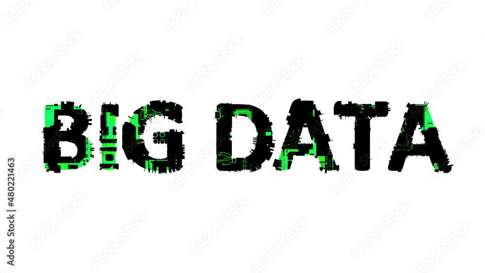 Poster big data black - green cybernetical digital text, isolated - object 3d rendering