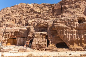 travel among rocks and sand to ancient city Petra in Jordan