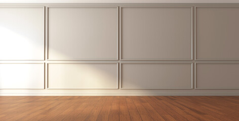 Luxury empty room with wall cornice and wood floor. 3d rendering © Phongphan