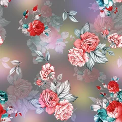 Fotobehang Seamless textile flower design with multi color ground © Vinayaka7
