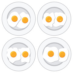vector set of delicious fried eggs on plates for breakfast
