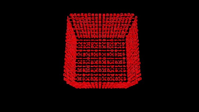 Magical Digital Cube 3D animation. VJ loops. Transparent background. Rotating numbers on the 3D cube.