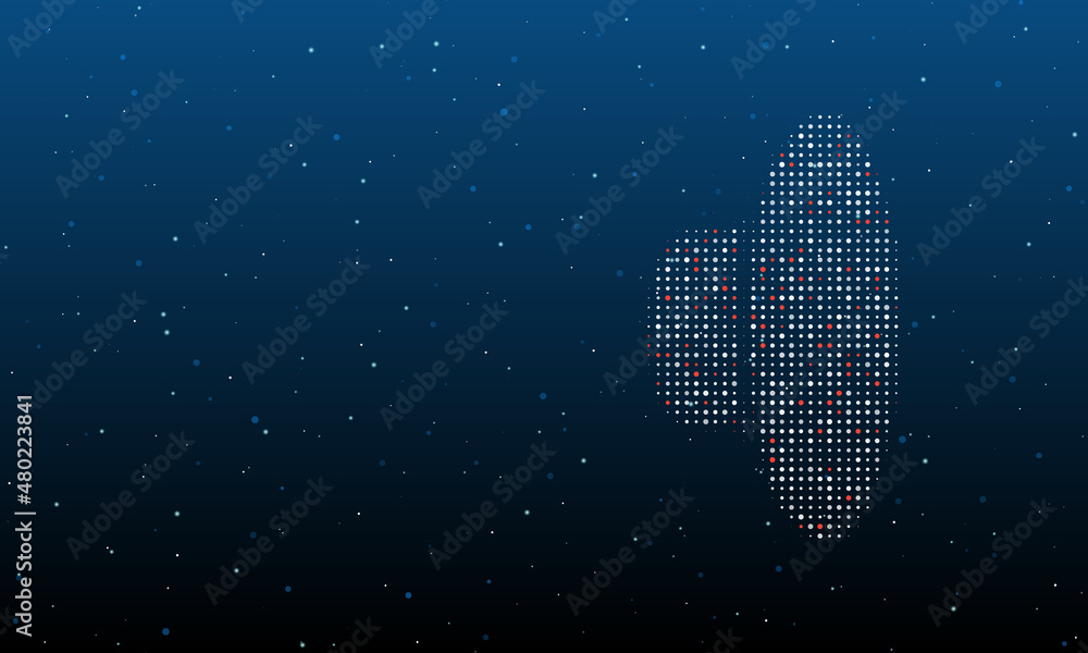 Poster on the right is the speaker symbol filled with white dots. background pattern from dots and circles 