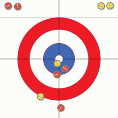 vector sport illustration of curling stones on ice - obrazy, fototapety, plakaty
