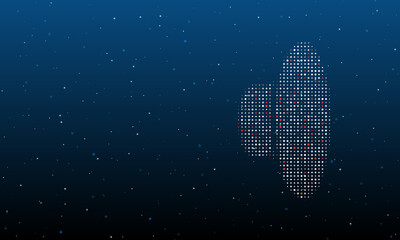 On the right is the speaker symbol filled with white dots. Background pattern from dots and circles of different shades. Vector illustration on blue background with stars