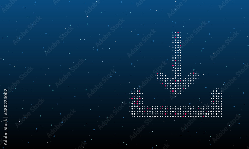 Poster on the right is the download symbol filled with white dots. background pattern from dots and circles