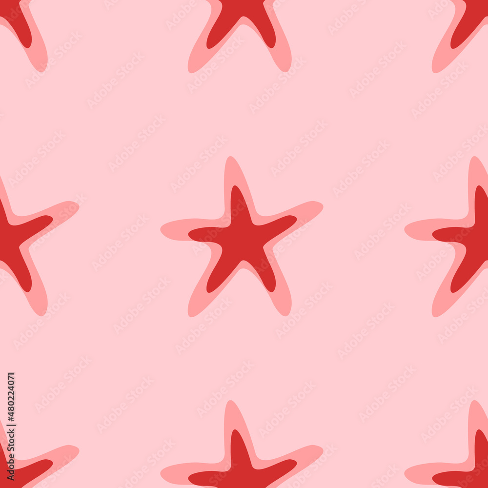 Poster seamless pattern of large isolated red starfish symbols. the elements are evenly spaced. vector illu