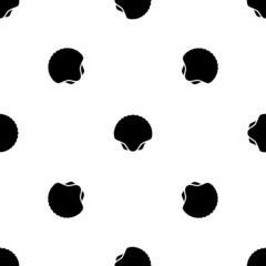 Seamless pattern of repeated black sea shell symbols. Elements are evenly spaced and some are rotated. Vector illustration on white background