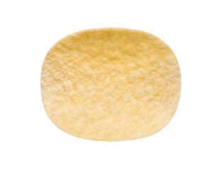 Potato chips one, isolated on white background with clipping path, element of packaging design. Full depth of field..