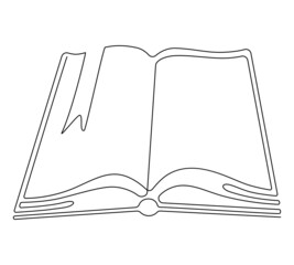 Opened book. The spread of the pages of the book. Continuous line drawing. Vector illustration