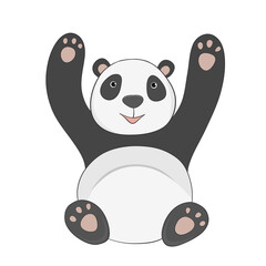 Funny smiling panda cartoon style hand drawn