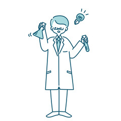 試験管を持った白衣の男性が何かをひらめくイラスト
