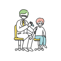 予防接種を受ける子どものイラスト（マスクあり）