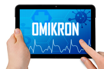 Tablet with medical touchscreen and diagnosis omikron corona-virus Covid-19 and long-covid