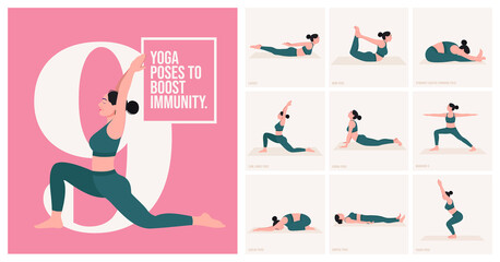 Yoga poses For boostimmunity. Young woman practicing Yoga poses. Woman workout fitness and exercises.
