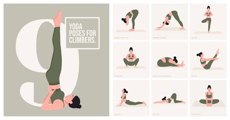 Yoga poses For climbers. Young woman practicing Yoga poses. Woman workout fitness and exercises.