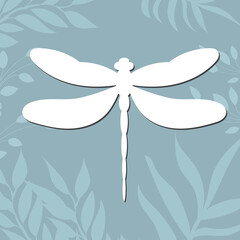 dragonfly white silhouette on abstract background, vector