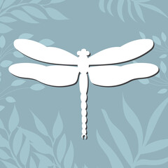 dragonfly white silhouette on abstract background