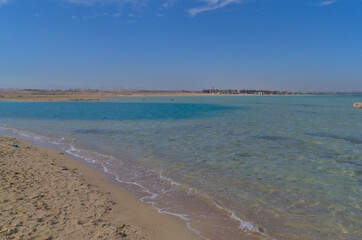 Fototapeta premium Sandy wild beach of the Red Sea. Deserted beach.