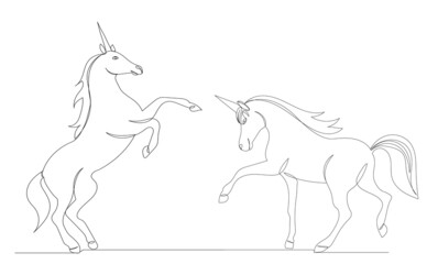 unicorns sketch one line drawing,vector