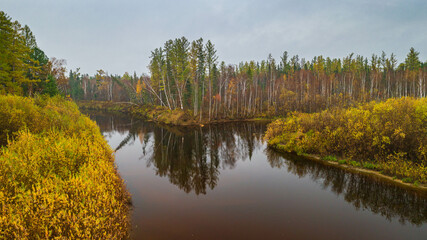 Fototapeta premium autumn landscape in the taiga with a river
