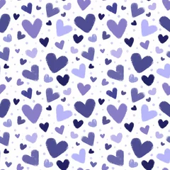 Tapeten Violette Herzen, nahtloses Muster auf weißem Hintergrund. Romantisches Muster glücklicher Valentinstag. Ideal für Karten, Geschenkpapier, Stoff, Deko. © Riniriu