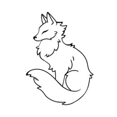 black silhouette of a fluffy fox in profile