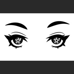 beautiful cute female eyes in cartoon style with pentagram pupil