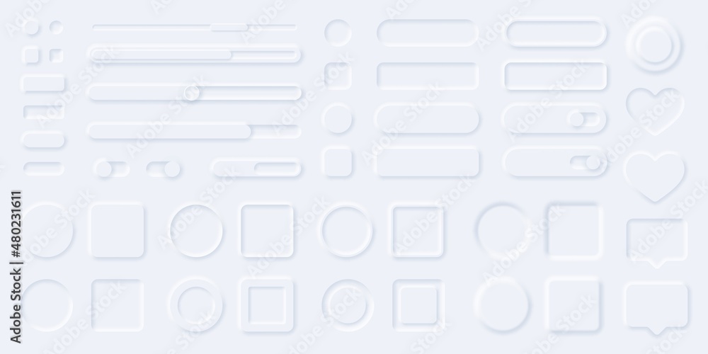 Poster neumorphism style ui elements, buttons, progress bars, sliders, panels. neumorphic user interface de