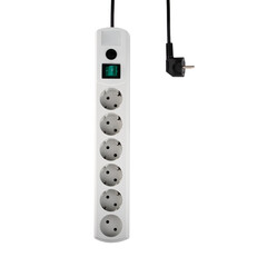 Extension cable cord isolated on white background with clipping path. Electrical white plastic...