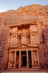 Facade of the Treasury in Petra. Hashemite Kingdom of Jordan. Al-Khazneh or Treasury in Petra, Jordan