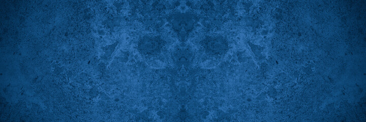 Old wall pattern texture cement blue dark abstract  blue color design are light with black gradient background.