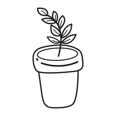 Houseplant isolated. Green plant in a flower pot Illustration in cartoon style, Coloring Page or Book for Kids and Adults