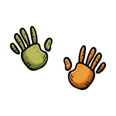 Color child handprint, hand drawn cartoon illustration