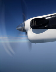 View of an airplane engine and propellers 