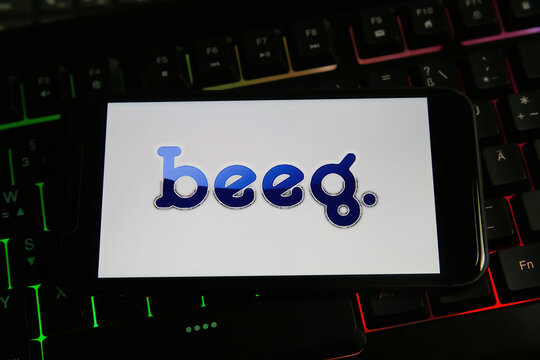 Viersen, Germany - January 9. 2022: Closeup of smartphone on computer keyboard with logo lettering of beeg