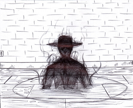 Illustration of a demonic figure with a hat being conjured from a circle that is drawn on the floor