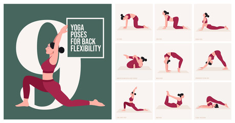 Yoga poses For BACK FLEXIBILITY. Young woman practicing Yoga poses. Woman workout fitness and exercises.