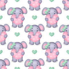 Watercolor Valentine's day with elephant pattern
