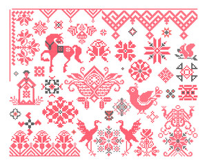 Set of traditional Russian and Ukrainian patterns. Embroidery in the Slavic style.