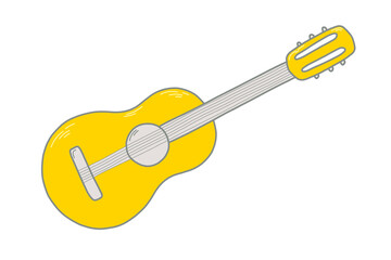Acoustic yellow guitar. Vector isolated illustration on the white background.