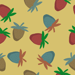 seamless fruit pattern freehand drawing style strawberry vector for background , wallpaper