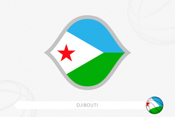 Djibouti flag for basketball competition on gray basketball background.