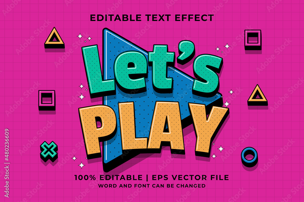 Sticker Editable text effect - Let's Play 3d Traditional Cartoon template style premium vector