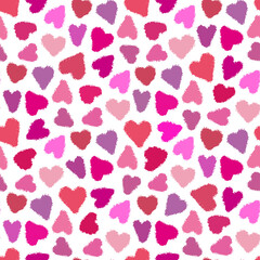 Naklejka na ściany i meble Beautiful ink multicolored hearts isolated on white background. Cute seamless pattern. Vector simple flat graphic hand drawn illustration. Texture.