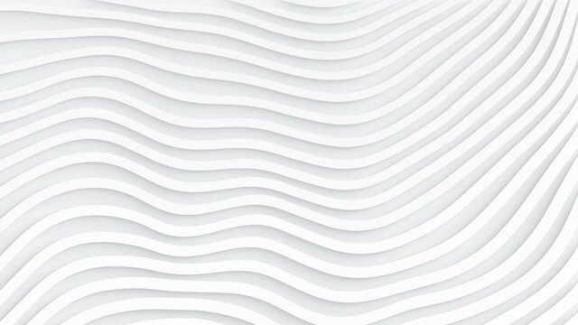 Wavy white lines pattern seamless animation on white background. Loop motion graphics of abstract vector curve with shadow. Minimalist technology concept